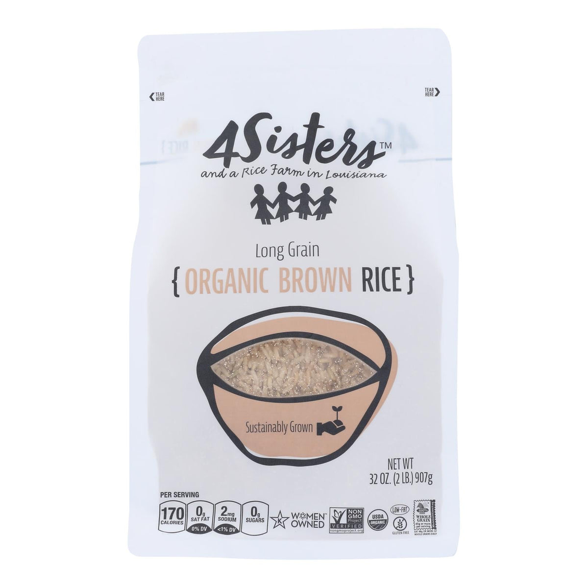 4 Sisters USDA Organic Brown Long Grain Rice, 6-Pound Pack