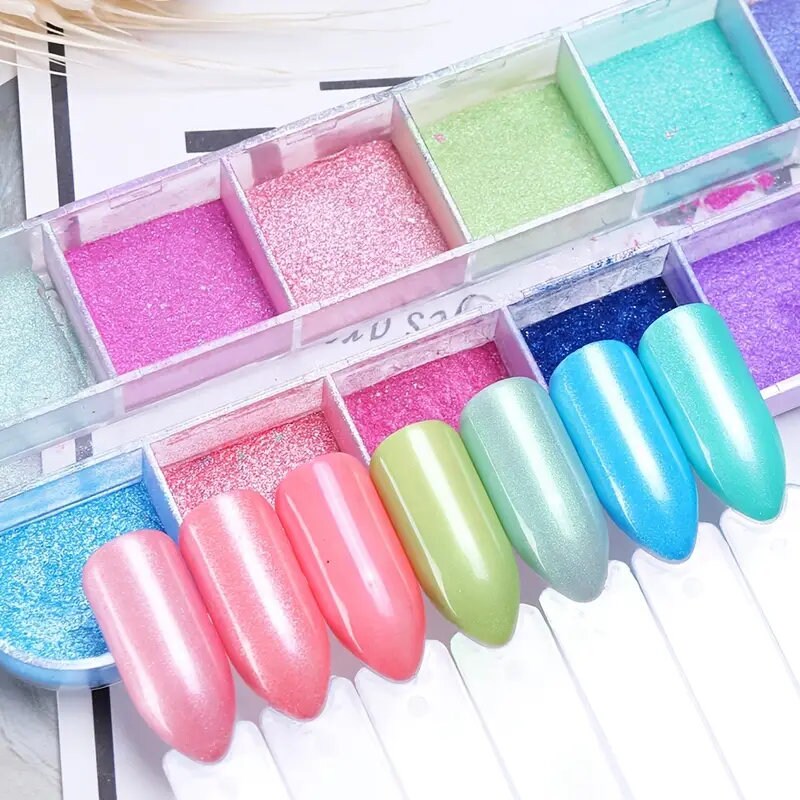 Shimmer Pearl Nail Art Glitter Pigment Powder Mirror Chrome Nail Powder Dipping Super-fine Rub On Nails Colorful Sparkle Pearl Powder Nail